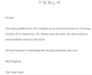 email Tesla presentación camión