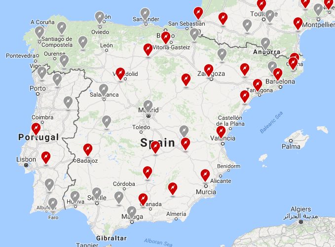 Mapa Superchargers Tesla previsto para finales de 2018. En color rojo los abiertos. Mapa Superchargers Tesla previsto para finales de 2018. En color rojo los abiertos.