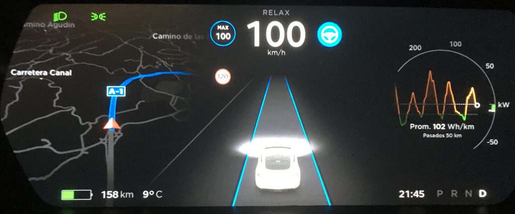 Consumo Tesla Model S 75 bajando Somosierra Consumo Tesla Model S 75 bajando Somosierra