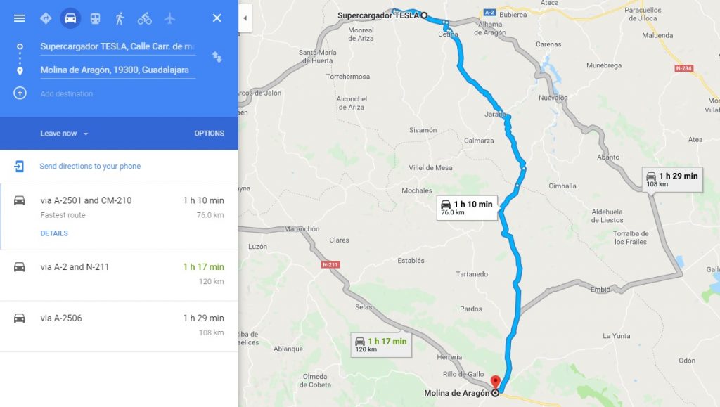 Ruta desde el Supercharger de Ariza hasta Molina de Aragón Ruta desde el Supercharger de Ariza hasta Molina de Aragón