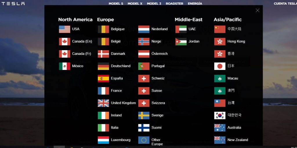 Países donde opera Tesla