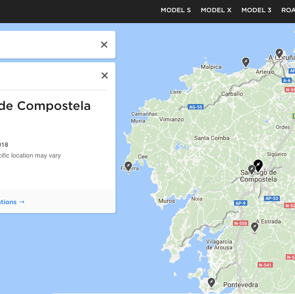 próximo supercharger Tesla en Santiago de Compostela