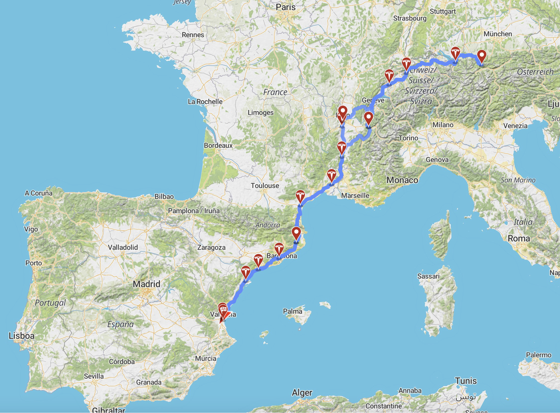 Viaje de Valencia a Austria en Tesla Model 3